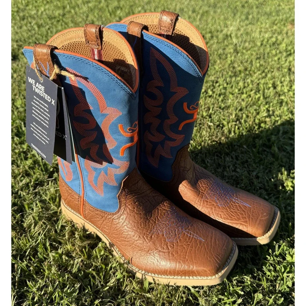 Twisted X Kids Boots Size 5 Brown Blue Leather Western Cowboy Square Toe YHY0001